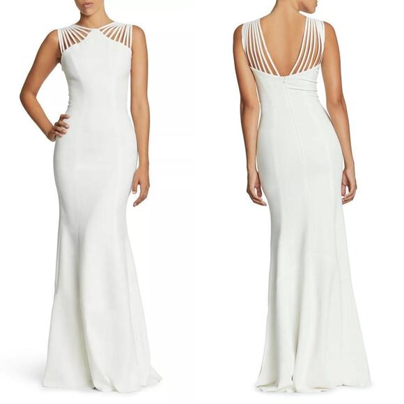 Dress The Population Harlow Gown Sleeveless Strappy Mermaid Maxi Crepe White S